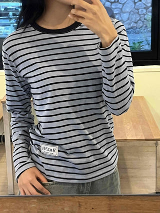 Casual Color Block Striped Long Sleeve T-shirt