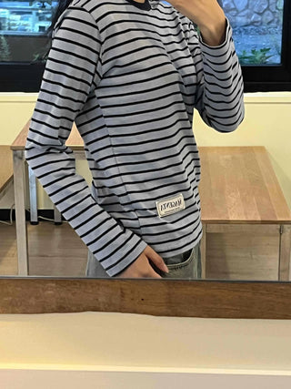 Casual Color Block Striped Long Sleeve T-shirt