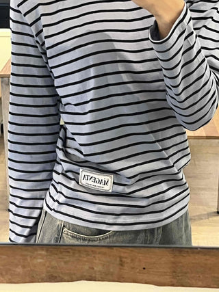 Casual Color Block Striped Long Sleeve T-shirt