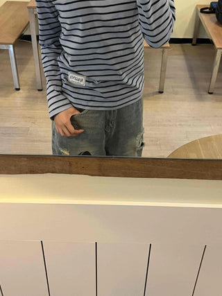 Casual Color Block Striped Long Sleeve T-shirt