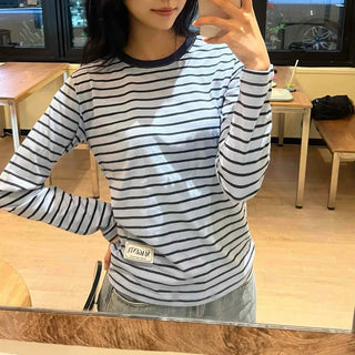 Casual Color Block Striped Long Sleeve T-shirt