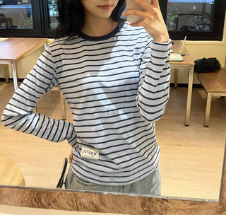 Casual Color Block Striped Long Sleeve T-shirt