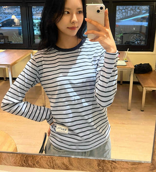 Casual Color Block Striped Long Sleeve T-shirt