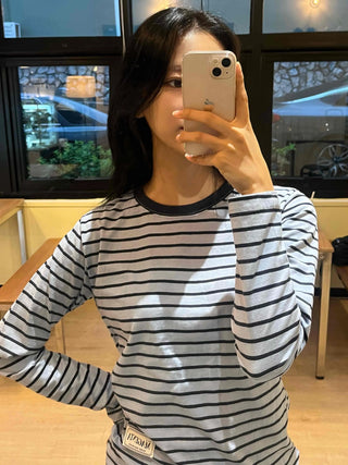Casual Color Block Striped Long Sleeve T-shirt