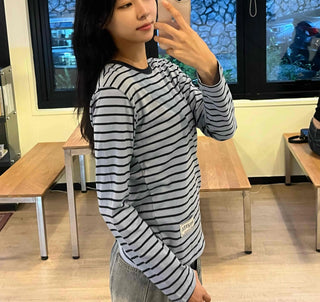 Casual Color Block Striped Long Sleeve T-shirt