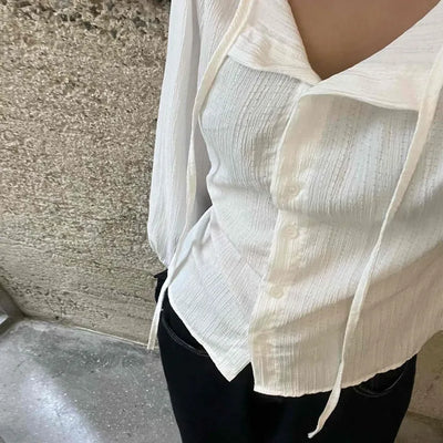 Simple Evening Cotton Long Sleeve Blouse