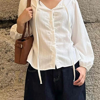 Simple Evening Cotton Long Sleeve Blouse