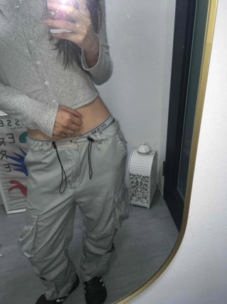 Beige Pure String Cargo Long Pants