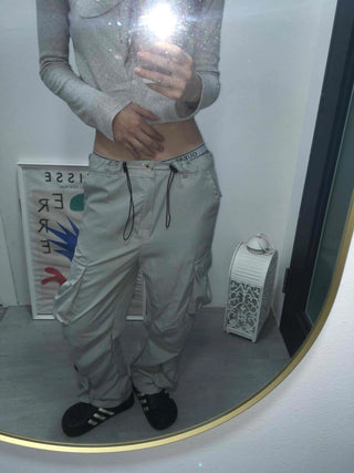 Beige Pure String Cargo Long Pants