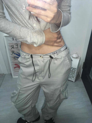 Beige Pure String Cargo Long Pants