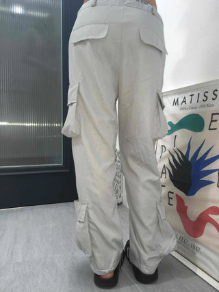 Beige Pure String Cargo Long Pants