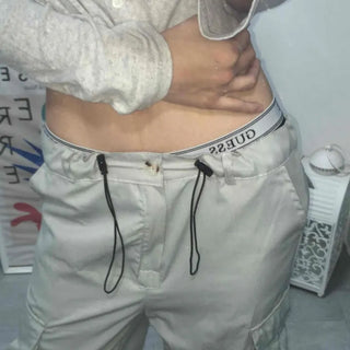 Beige Pure String Cargo Long Pants