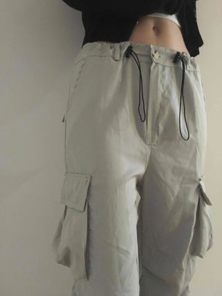 Beige Pure String Cargo Long Pants