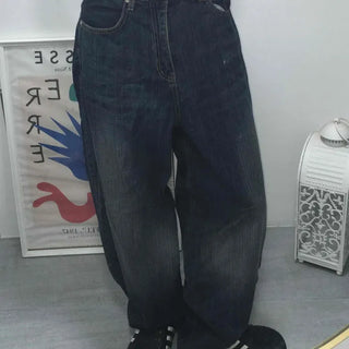 Effortless chic adjustable waist denim wide long pants