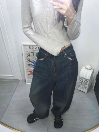 Effortless chic adjustable waist denim wide long pants
