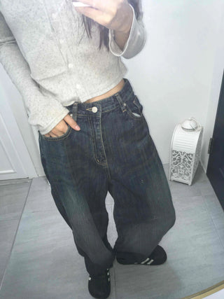 Effortless chic adjustable waist denim wide long pants