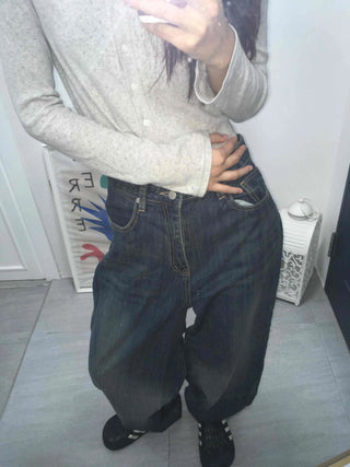 Effortless chic adjustable waist denim wide long pants