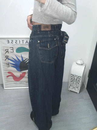 Effortless chic adjustable waist denim wide long pants