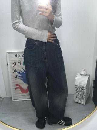 Effortless chic adjustable waist denim wide long pants