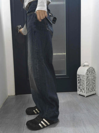Effortless chic adjustable waist denim wide long pants