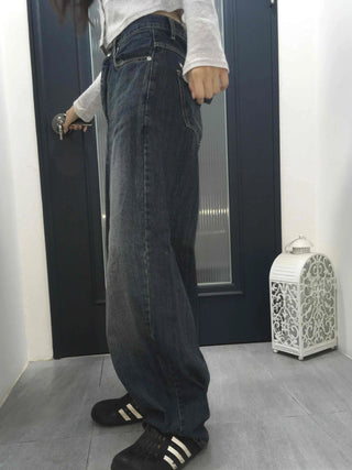 Effortless chic adjustable waist denim wide long pants