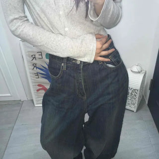 Effortless chic adjustable waist denim wide long pants