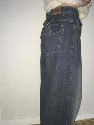 Effortless chic adjustable waist denim wide long pants
