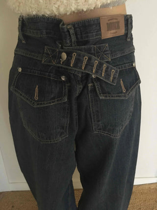 Effortless chic adjustable waist denim wide long pants