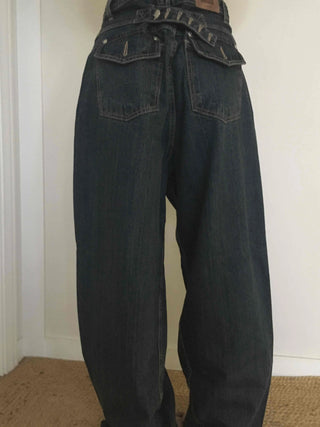 Effortless chic adjustable waist denim wide long pants