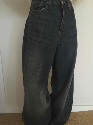 Effortless chic adjustable waist denim wide long pants