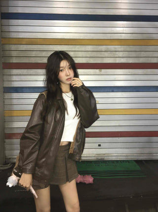 Urban Oversized Plain Shirt Collar Jacket
