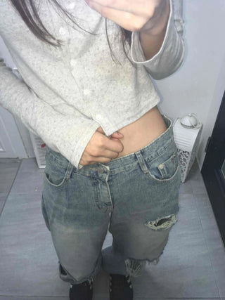 Damaged vintage denim long pants