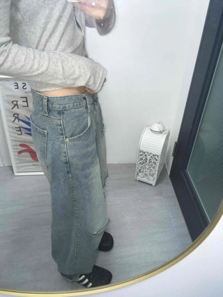 Damaged vintage denim long pants