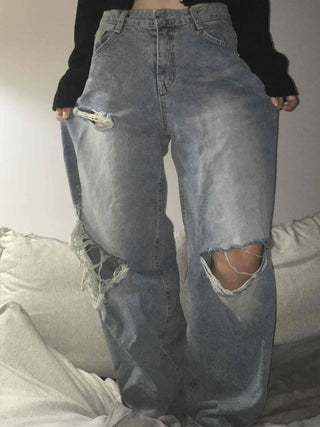 Damaged vintage denim long pants