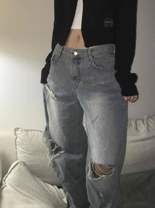 Damaged vintage denim long pants
