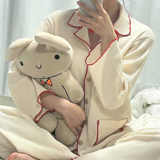 Essential Color Block Line Waffle Pajama Set