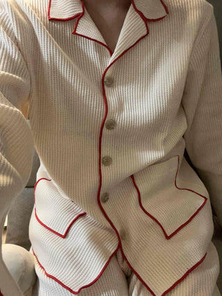Essential Color Block Line Waffle Pajama Set