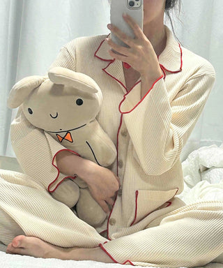 Essential Color Block Line Waffle Pajama Set