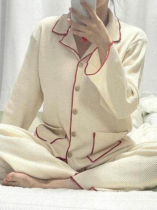 Essential Color Block Line Waffle Pajama Set