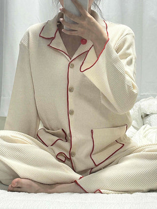 Essential Color Block Line Waffle Pajama Set