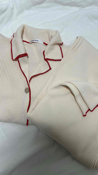 Essential Color Block Line Waffle Pajama Set