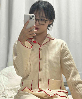 Essential Color Block Line Waffle Pajama Set