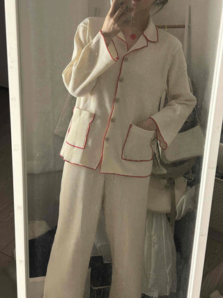 Essential Color Block Line Waffle Pajama Set