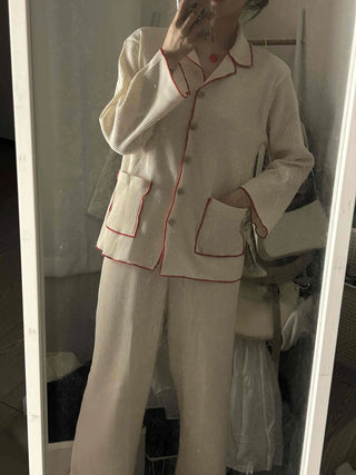 Essential Color Block Line Waffle Pajama Set