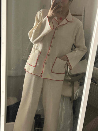 Essential Color Block Line Waffle Pajama Set