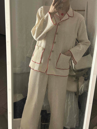 Essential Color Block Line Waffle Pajama Set