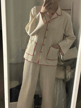 Essential Color Block Line Waffle Pajama Set