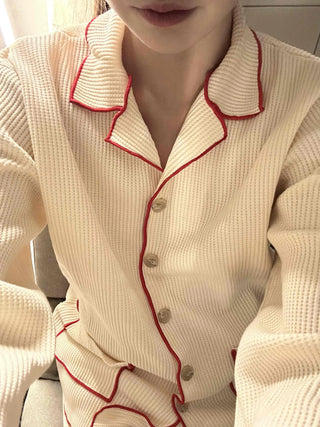 Essential Color Block Line Waffle Pajama Set