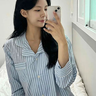 Sky Blue Soft Pajama Cotton Striped Set