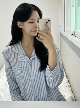 Sky Blue Soft Pajama Cotton Striped Set